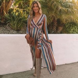 Vici 70s Vibe Printed Wrap Maxi Dress